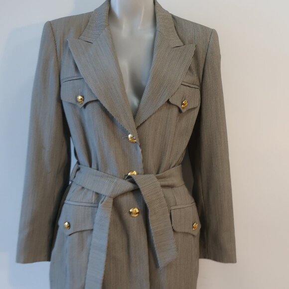 Escada Margaretha Ley Bergdorf Goodman Black White Pinstriped Pantsuit 38 US/M - Picture 3 of 16